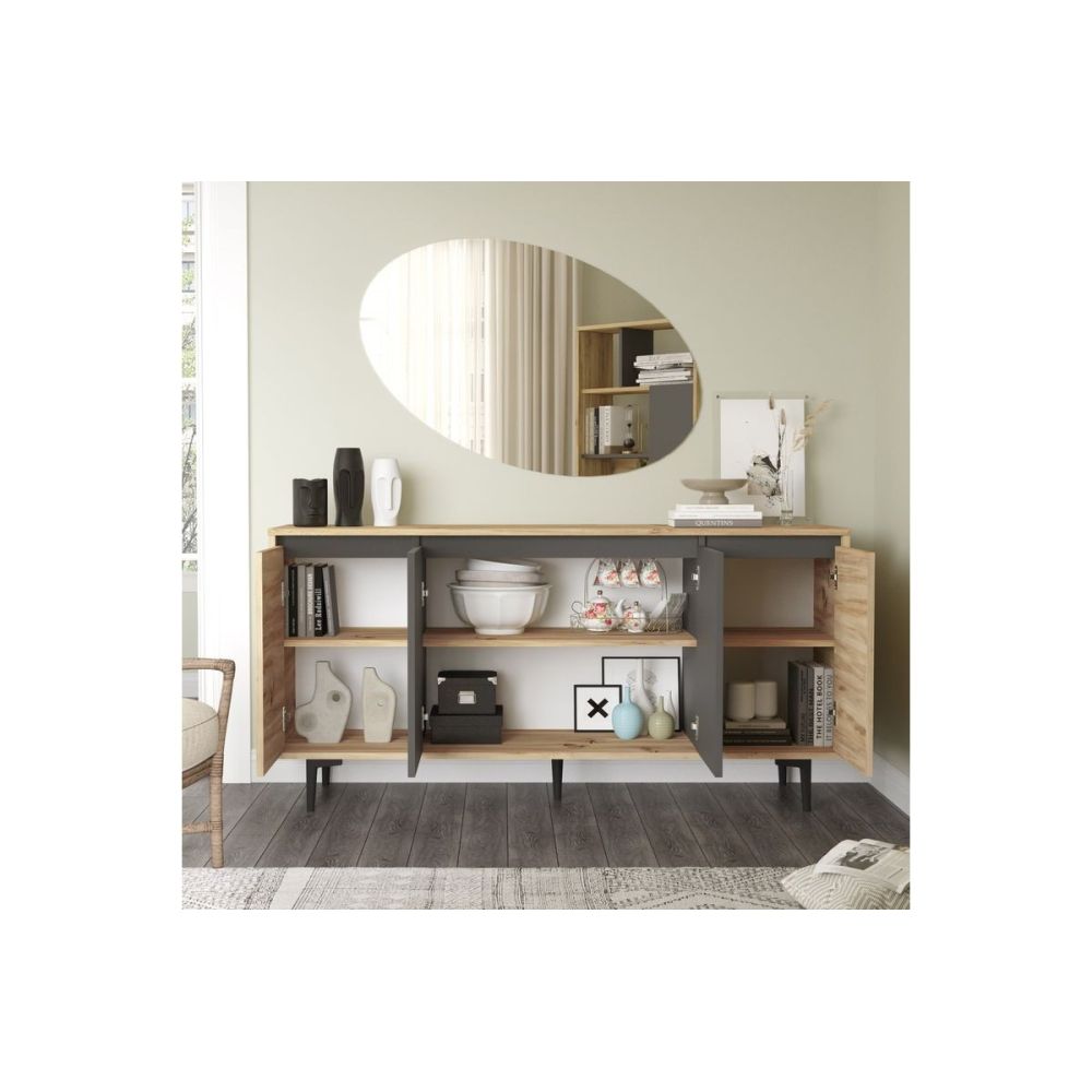 Aparador Moderno de 4 Puertas, Roble-Antracita