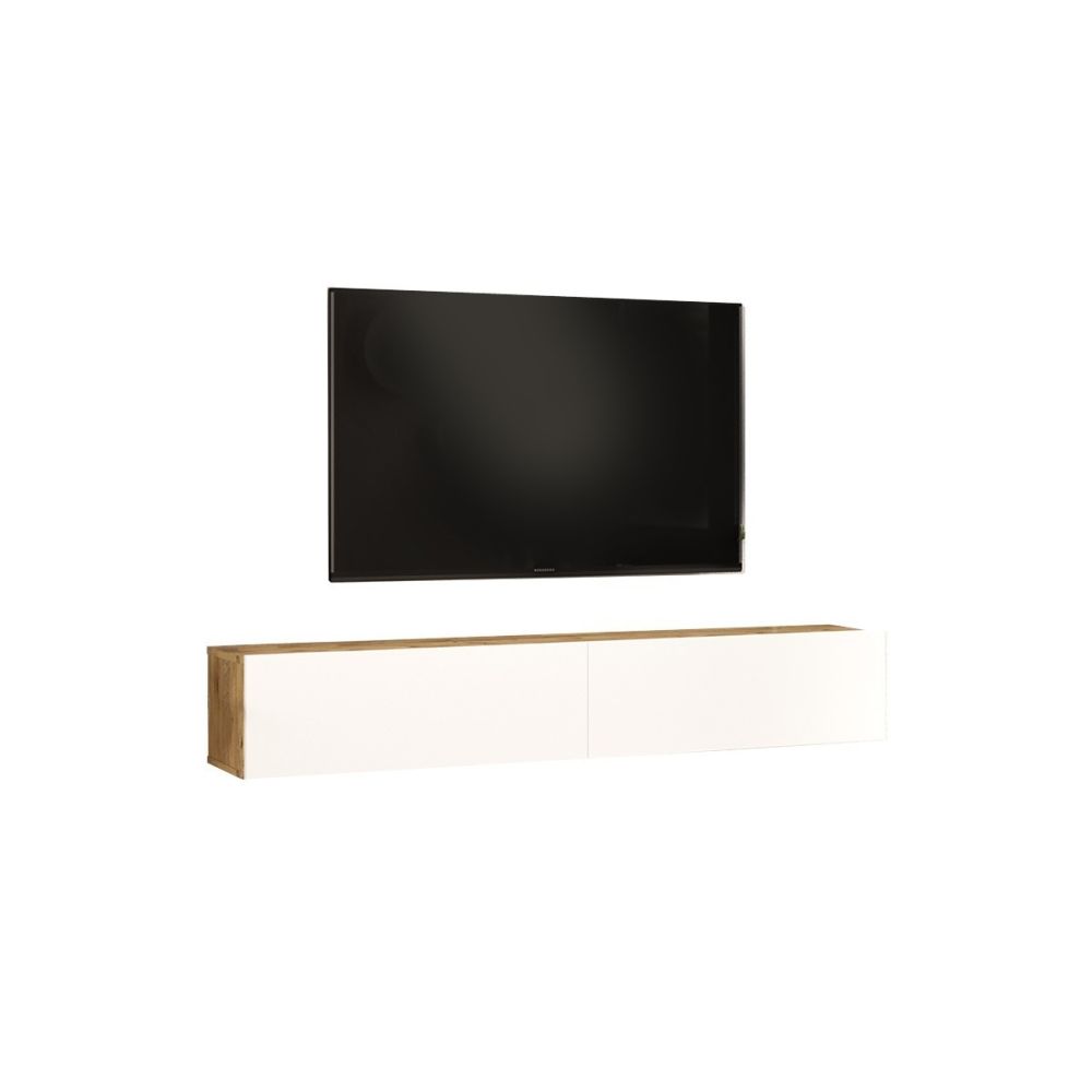 Mueble de TV de Pared moderno Blanco y Roble con 2 Cajones