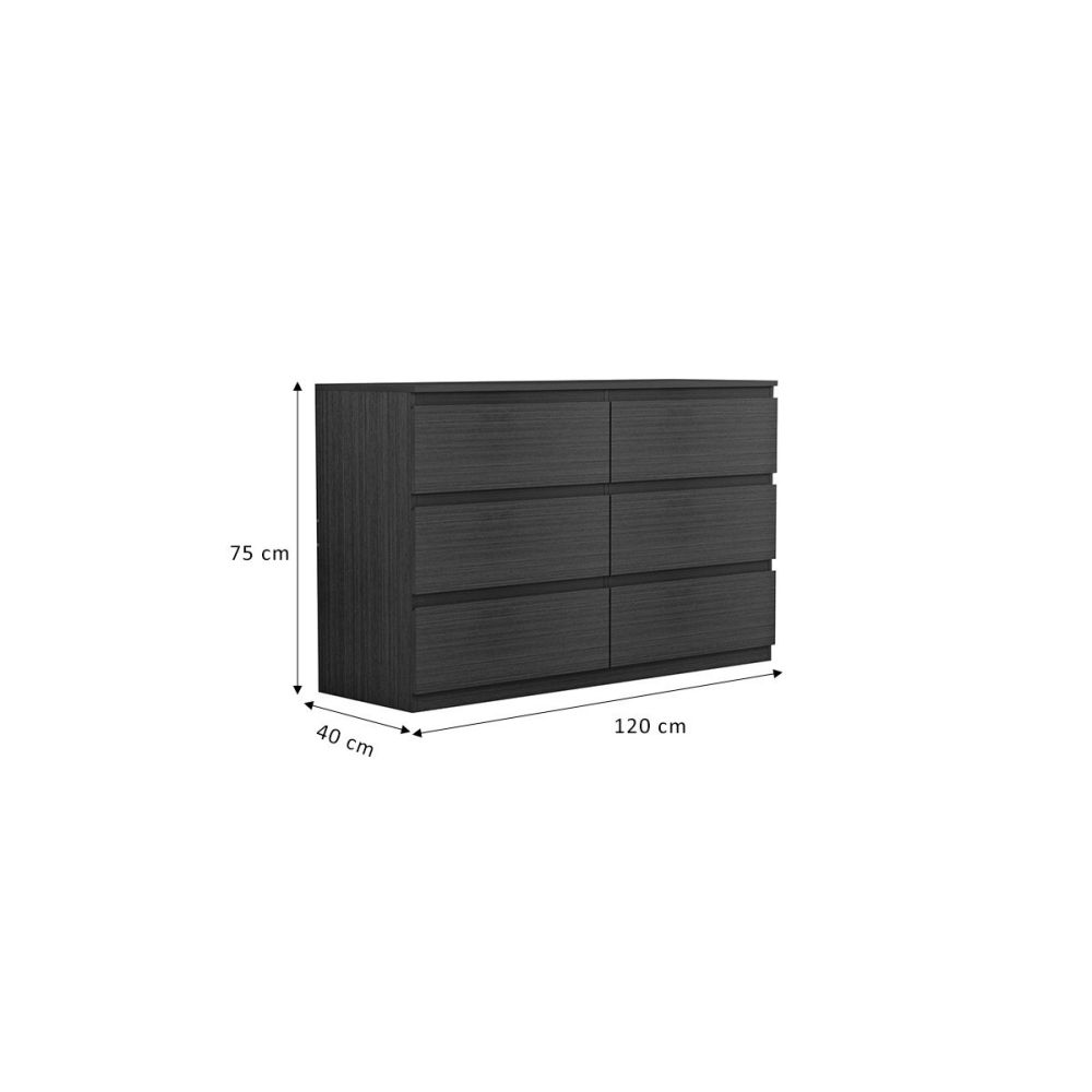 Cómoda de 6 Cajones con Amplio Espacio de Almacenaje - Color Wengue - 120x40x75 cm - Mueble Moderno para Dormitorio.