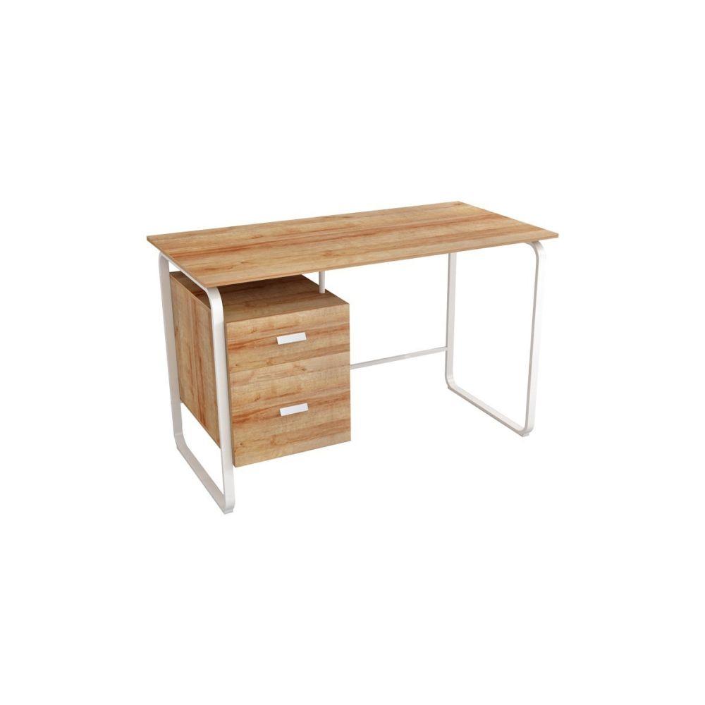 Mesa de Despacho con Cajones, Melamina Blanco-Natural, 120x75x75cm - Diseño Funcional