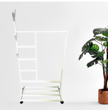Perchero colgador multiusos con ruedas,  portatil, madera maciza color blanco