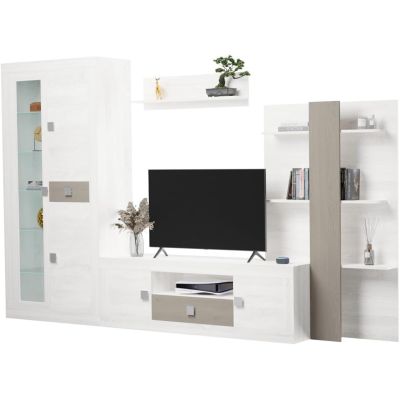 Mueble de Salón Moderno con Leds, Acabado en Andersen Pino -Gris, Medidas: 300 cm (An) x 200 cm (Al) 40 cm (Fon) - Meyvaser