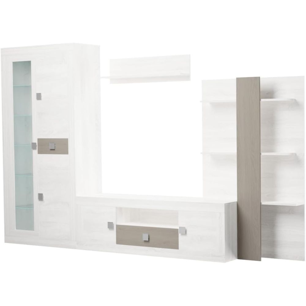 Mueble de Salón Moderno con Leds, Acabado en Andersen Pino -Gris, Medidas: 300 cm (An) x 200 cm (Al) 40 cm (Fon) - Meyvaser