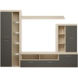 Mueble de Salón Moderno con Leds, Acabado en Cambria, 260x191 cm