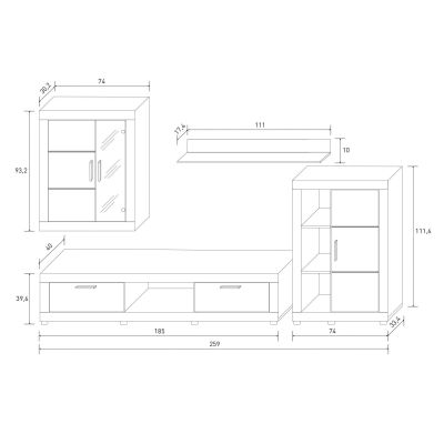Mueble de salón y TV Moderno con Leds Color Cambria, cambria y blanco módulo de comedor