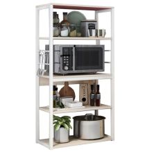 Estantería de Cocina Alta con Marco de Metal Blanco, Estante para microondas 50x30x130 Cm Color Natural y Blanco