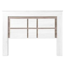 Cabezal para Cama de Matrimonio con patas, Color Pino y Gris, Medidas: 160 cm (Ancho) x 119,3 cm (Alto) x 3,8 cm (Fondo)