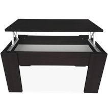 Mesa de Centro Elevable, Mesita de Salón o Comedor, Acabado en Color Wengue, Medidas: 90 cm (An) x 50 cm (Fon) x 46-57 cm (Al)