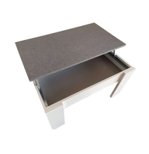Mesa de Centro Elevable, Medidas: 90 cm x 50 cm x 46-57 cm, Acabado en Color Madera Blanca con Tapa Gris Piedra