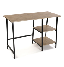 Mesa Escritorio Industrial con Estante y 2 Baldas – MDF Negro, Estructura Metálica y Roble, 110x50x75 cm