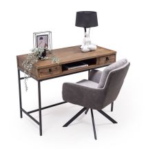 Escritorio Moderno Color Nogal con 2 Cajones y Patas Metálicas Negras – Diseño Elegante y Estable, 112x56x84 cm