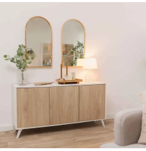 Meyvaser Aparador, Buffet, Salón Comedor 3 Puertas, Armario Auxiliar Color Blanco y Roble, Medidas: 138 cm x 70 x 39,5