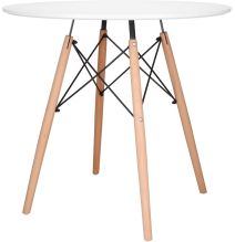 Conjunto Mesa y Sillas Nórdicas: Mesa Blanca (80x80x76 cm) + 4 Sillas con Patas de Madera Haya (46,5 x 48 x 82 cm)