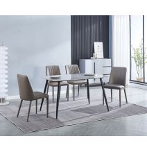 Pack 2 sillas tapizadas en Piel sintética Color Latte, Patas Metal, Medidas: Alto: 87cm Ancho: 50cm Profundidad: 53cm