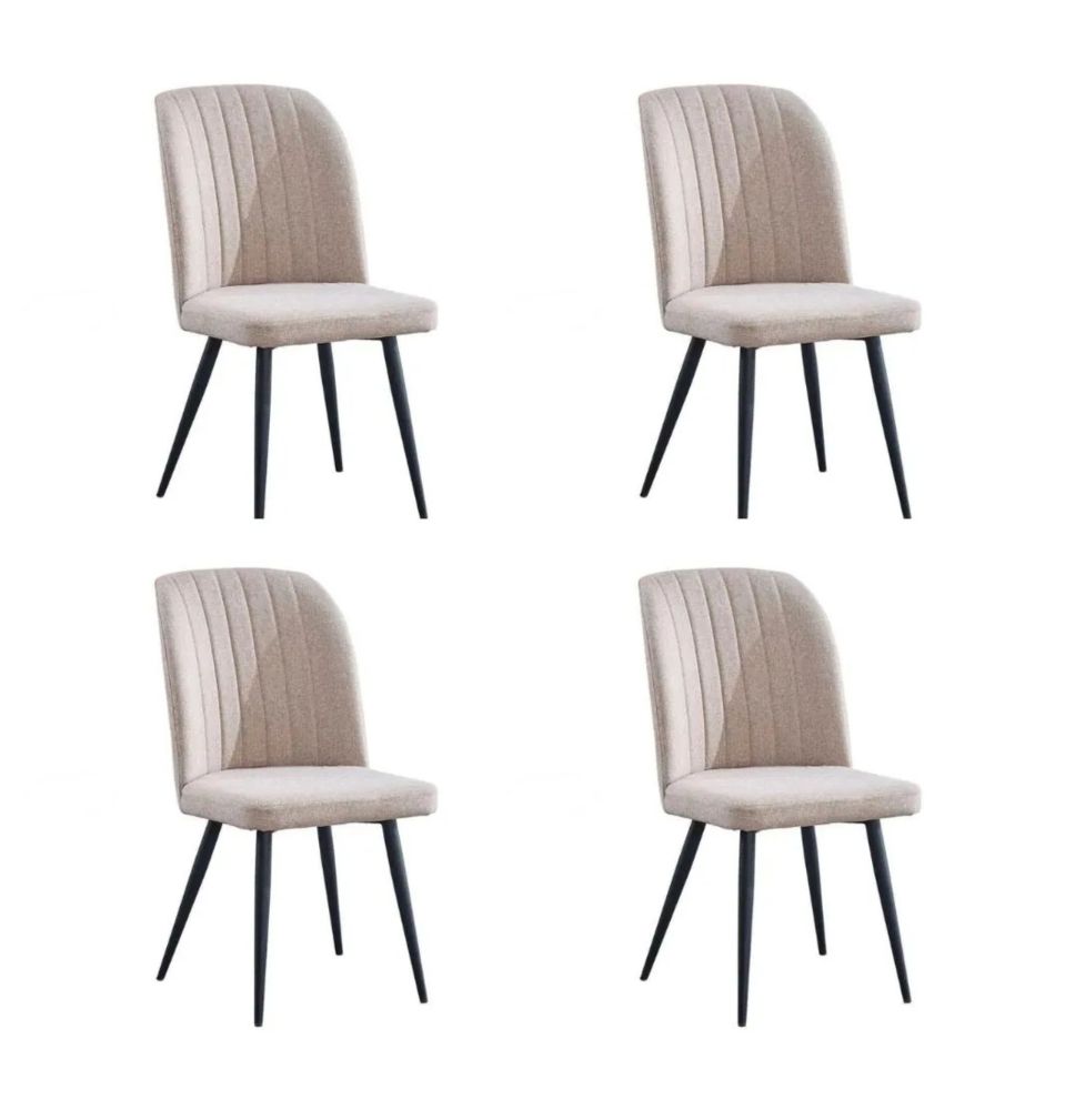Pack de 4 Sillas Modernas para Comedor– Tapizado en Color Beig con Patas Metálicas Negras, Medidas: 46 cm x 55 cm x 92 cm