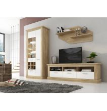 Mueble de Comedor, Mueble Salón, Acabado en Blanco y Cambria, Medidas: 276 cm (Ancho) x 201,6 cm (Alto) x 41,8 cm (Fondo)