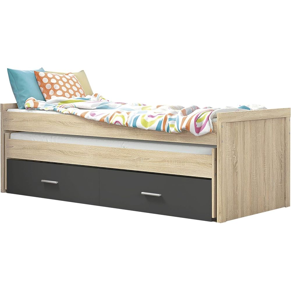 Cama Nido Juvenil con Dos Camas y Dos Cajones, 200,5x98x72 cm