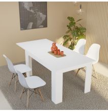Mesa de Comedor Extensible, Mesa Salón, Robusta, Color Blanco, 138-198 cm (Largo) x 88 cm (Ancho) x 76 cm (Alto)