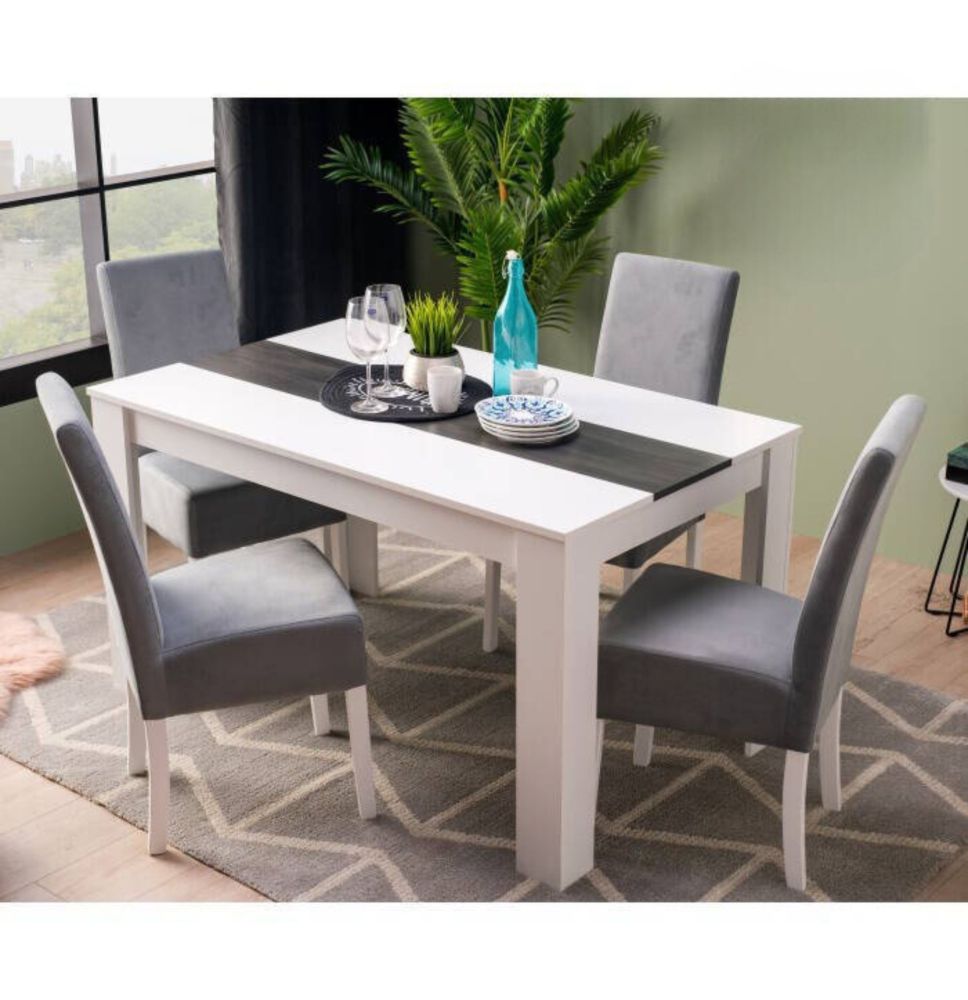 Mesa de Comedor Moderna 135x80x75 cm, Tapa MDF Blanco y Negro con Patas Blancas - Estilo Moderno