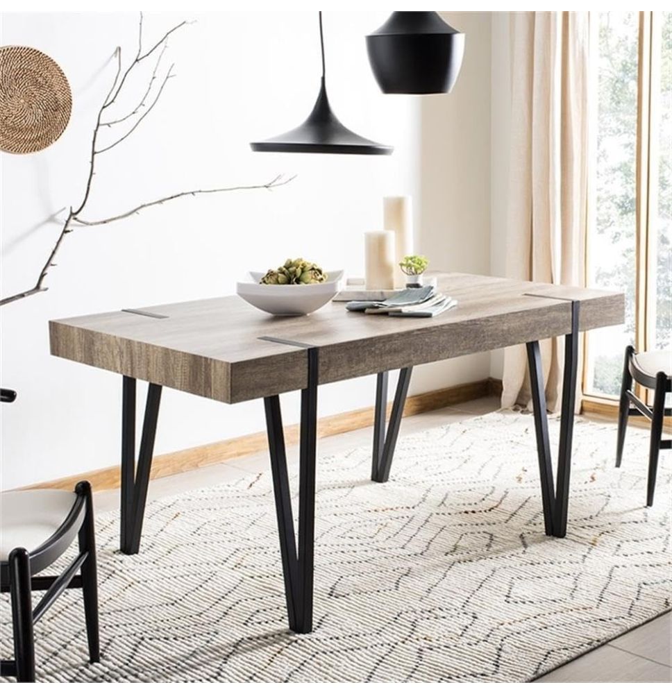 Mesa de Comedor o Cocina, MDF con Acabado Laminado Color Canyon | Patas Metálicas Negras | Medidas: 150 x 90 x 75 cm