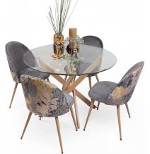 Mesa Redonda con Tapa de Cristal y Estructura Metálica Acabado Madera | Medidas: 110 x 73 cm