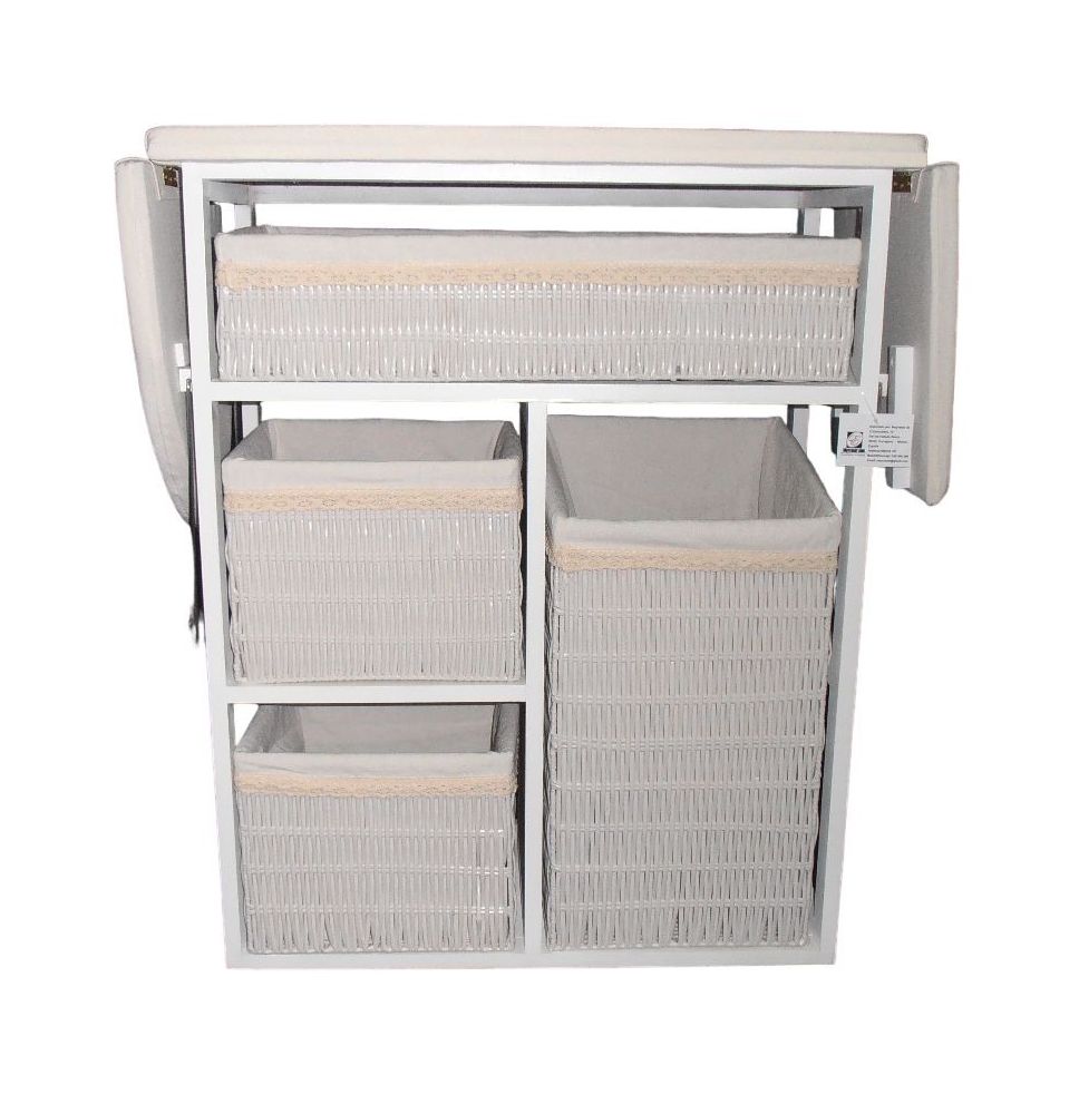 Mueble de plancha Lisboa color blanco con 4 cajones de almacenamiento y ruedas