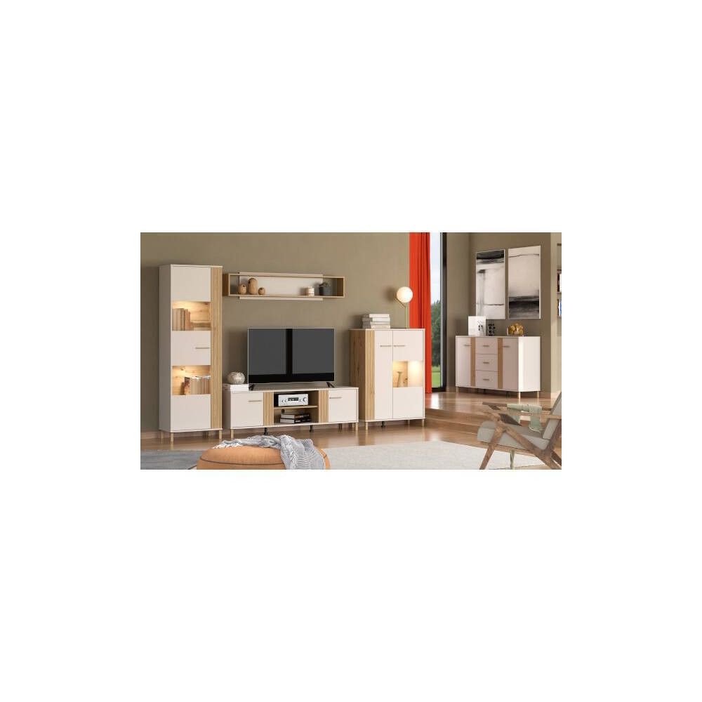 Mueble Mesa TV en Melamina Color Cashmere y Roble Artisan