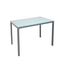 Mesa Fija para Cocina con Estructura de Acero Pintado Color Aluminio y Tapa de Cristal Templado Blanco - Medidas 110x70x75 cm