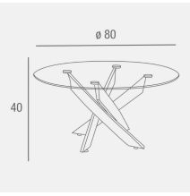 Mesa de Centro Redonda con Tapa de Cristal 8 mm y Patas Metálicas en Acabado Madera - Medidas 80x40 cm