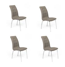 Juego de 4 Sillas Tapizadas en Símil Piel Marrón con Patas Cromadas, Asiento y Respaldo Ergonómicos- Medidas 43x63x97 cm