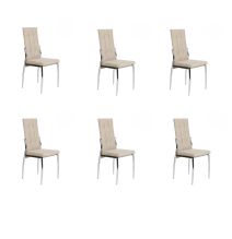 6 Sillas Tapizadas en Tela Beige con Asiento y Respaldo Acolchados, Patas Cromadas - Medidas 45x46x100 cm