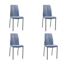 Juego de 4 Sillas con Estructura de Madera Tapizadas en Tela Azul Repelente al Agua y Patas Metálicas -Medidas 43x56x95 cm