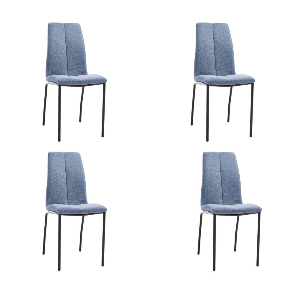 Juego de 4 Sillas con Estructura de Madera Tapizadas en Tela Azul Repelente al Agua y Patas Metálicas -Medidas 43x56x95 cm