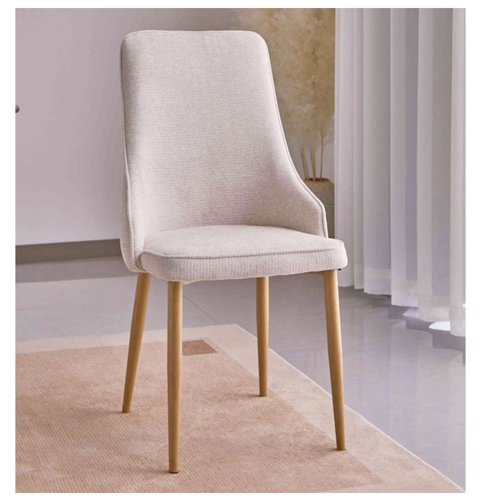 Juego de 4 Sillas Tapizadas en Tela Beige Repelente al Agua con Patas Metálicas en Acabado Madera - Medidas 96x56x40 cm