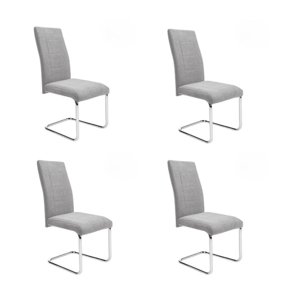 Pack de 4 Sillas de Madera Contrachapada con Relleno de Espuma, Tapizadas en Tela Gris, Patas de Cromo, Medidas 43x49x102 cm