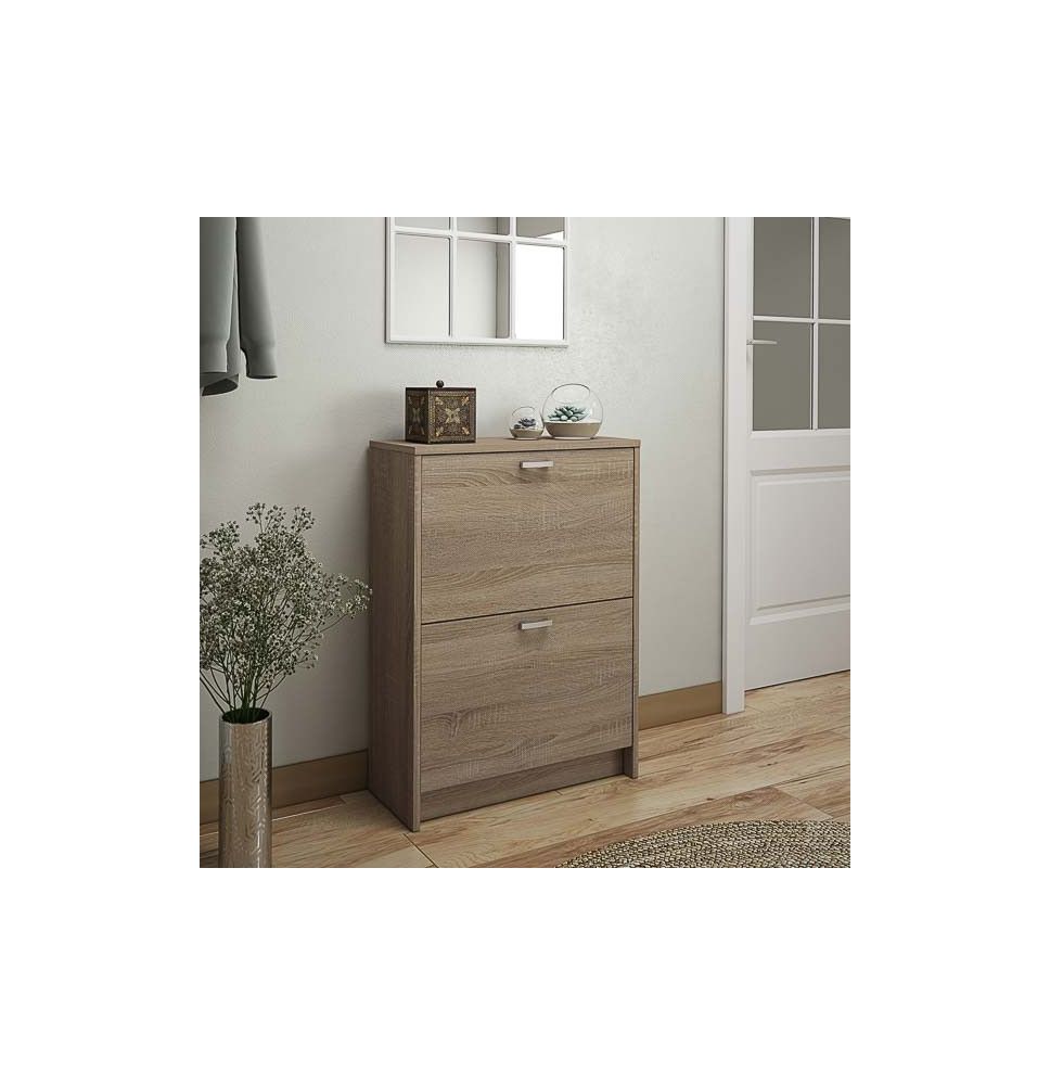 Zapatero Recibidor Roble – Mueble Auxiliar Estrecho con 2 Puertas | Capacidad 12 Pares | 81,6 x 60 x 25 cm