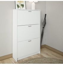 Zapatero Compacto Blanco – Mueble con 3 Puertas y Doble Profundidad | MDF con Acabado Melamina | 70 x 25 x 120 cm