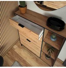 Mueble Zapatero de Entrada – 2 Puertas y 1 Cajón | Color Roble/Pizarra | 110 x 90 x 24,5 cm