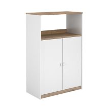 Mueble Auxiliar para Microondas | Color Blanco y Roble | 124 x 80 x 40 cm (alto x ancho x fondo)