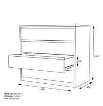 Cómoda Cajonera 4 cajones acabado en Color Roble. 74cm(alto) 80cm(ancho) 45cm(fondo)