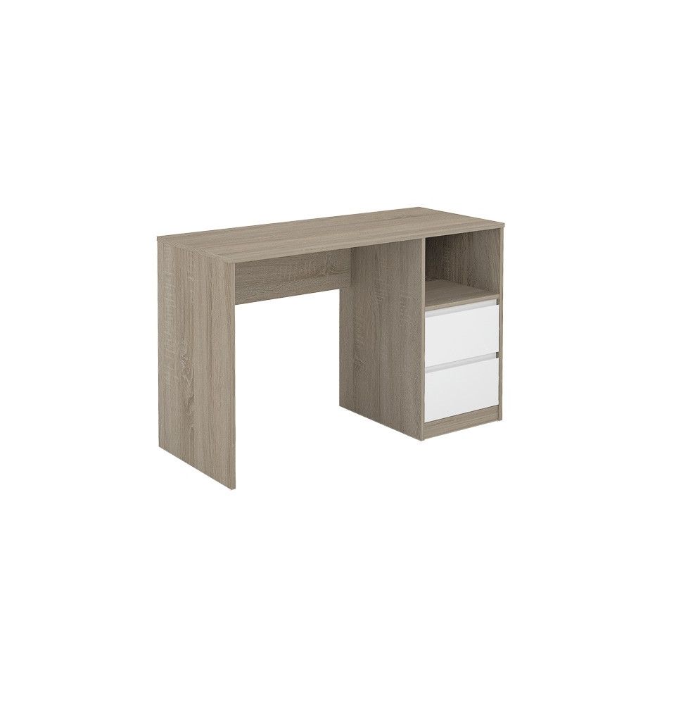 Escritorio de Oficina con 2 Cajones y 1 Estante, MDF Roble y Blanco, 120x50x75 cm - Moderno y Funcional