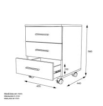 Cajoneras Para escritorio con ruedas 3 Cajones color blanco 58 x 45 x 44 Cm (alto x ancho x fondo)
