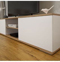 Mueble Salón Comedor 2 Módulos y 1 Estantería con puertas Color Blanco Y roble Estilo Moderno 180x80x40 Cm