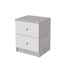 Mesita de Noche Moderna Mesilla de Noche con 2 Cajones Mesita Auxiliar para Dormitorio 49,6x40x35cm Color Cemento y Blanco