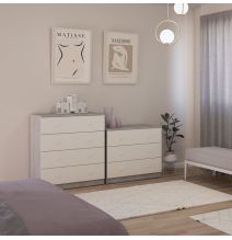 Cómoda con 3 Cajones, para Dormitorio, Acabado en Color Cemento Blanco, Medidas: 80 cm (Ancho) x 70 cm (Alto) x 48 cm (Fondo)