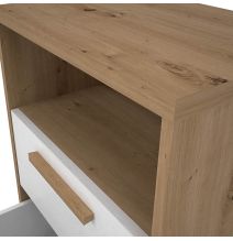 Mesita de Noche 2 cajones y 1 Estante, Mesilla de Noche,Color Blanco y roble, Medidas: 48 cm (Anc) x 33,6 cm (Fon) x 64 cm (Al)