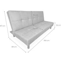 Sofá Cama 3 Plazas de Diseño Moderno, Estructura de Madera, Tapizado Color Cemento, 188x88x88 cm