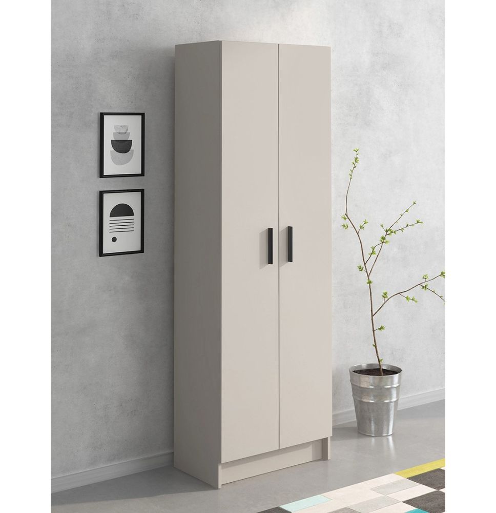 Mueble Multiusos Armario Auxiliar Color Beige – 2 Puertas, 4 Baldas, Práctico y Funcional, Madera, 60x180x35 cm