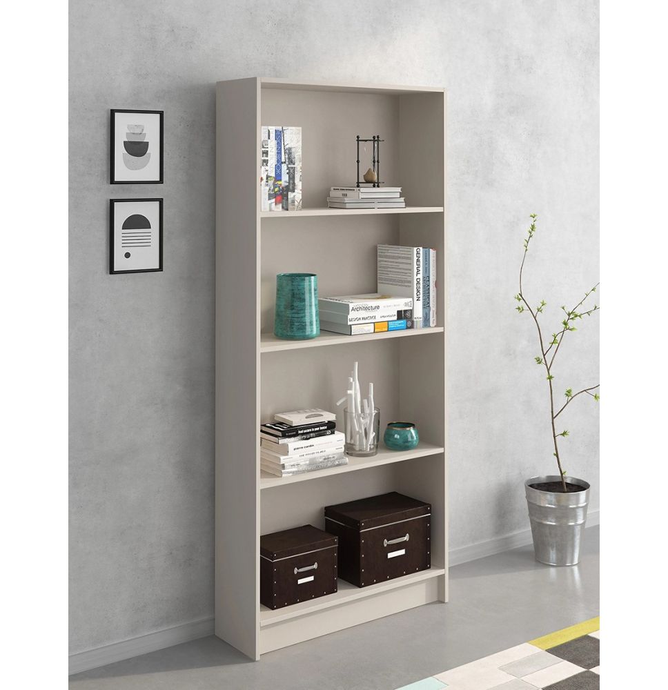 Meyvaser Librería estantería con cuatro baldas en madera color Beige para salón 180x80x24,5 cm