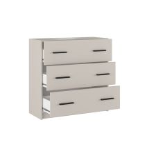 Cómoda de 3 Cajones para Dormitorio, Cajonera Dormitorio, Acabado en Beige y Negro, 80 cm (Lar) x 81 cm (Al) x 34,4 cm (Fon)